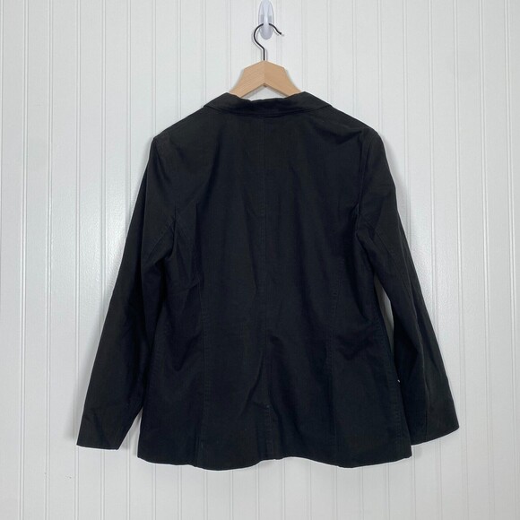 Liz Claiborne Womens Blazer Size 12 Petite Black Notch Lapel 100% Cotton Career - Picture 8 of 11